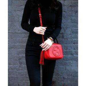 Authentic Gucci Soho Small Leather crossbody Disco Bag red leather with tassels